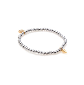 Silk & Steel Nova beaded bracelet in silver hematite with gold cubic zirconia.