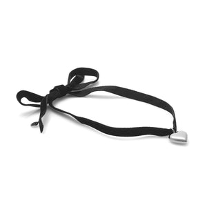 Silk & Steel cupid choker necklace in black velvet ribbon and puffed heart pendant in silver stainless steel.