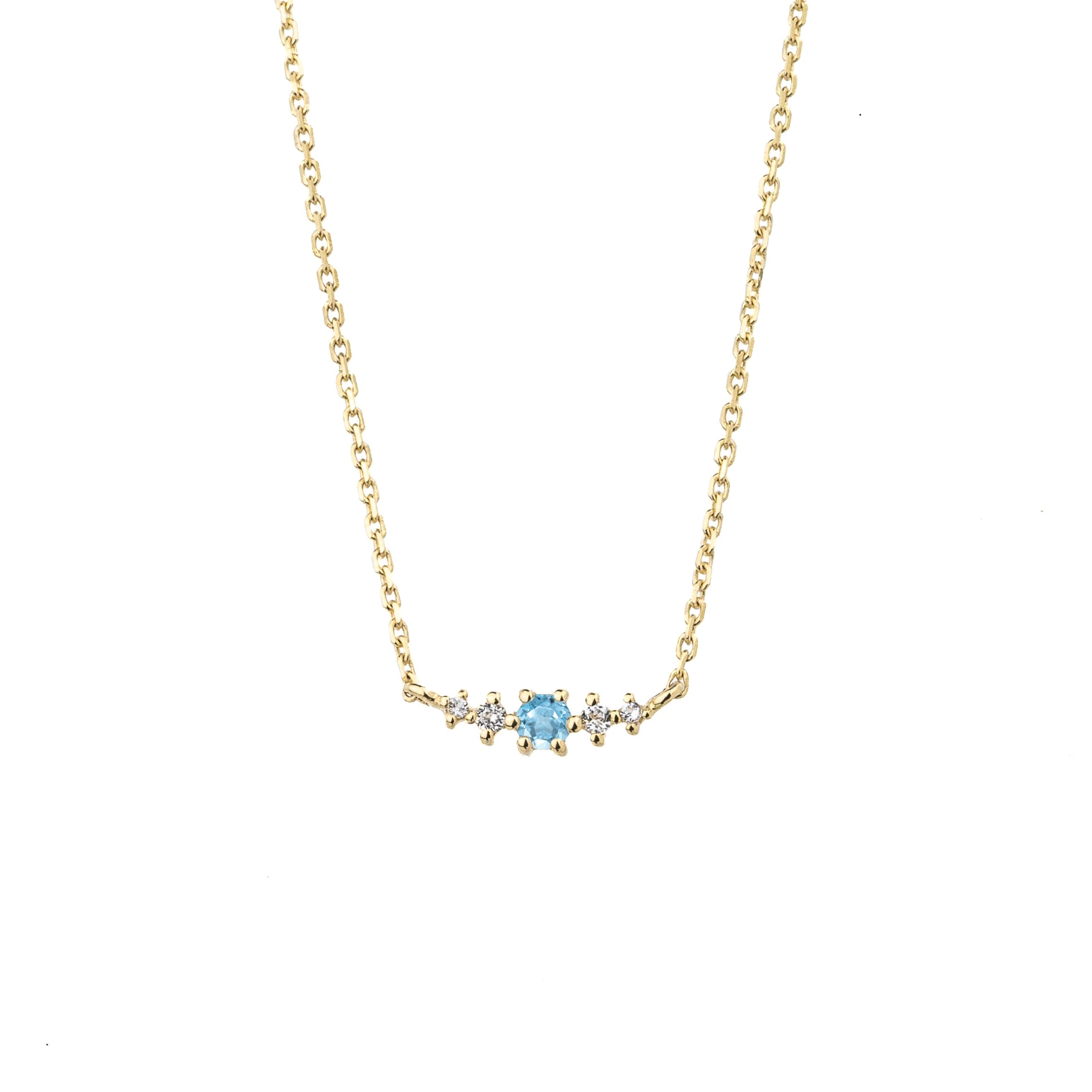 Swiss Blue Topaz December Birthstone Necklace | 14k gold-plated Sterling Silver | Silk & Steel Jewellery