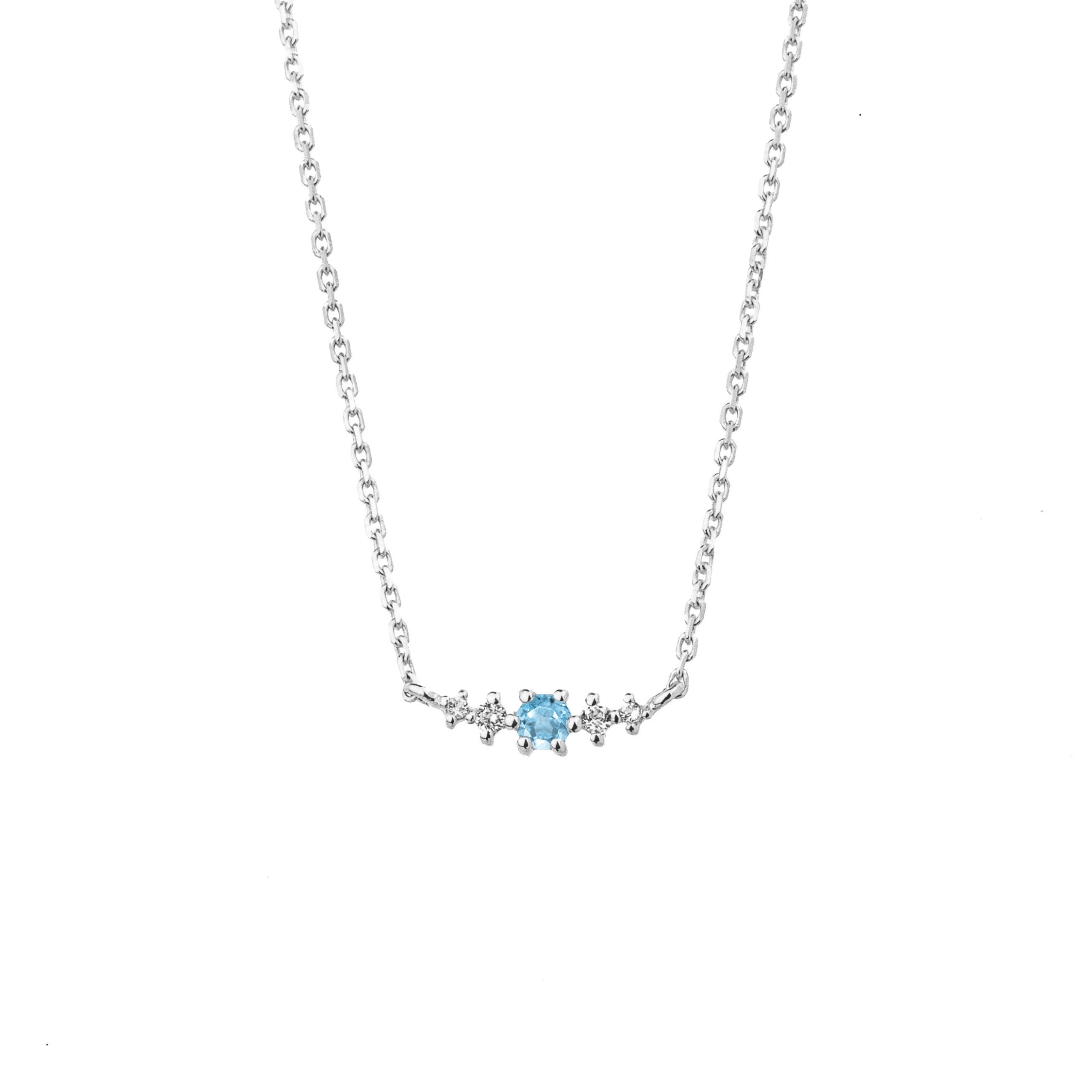 Swiss Blue Topaz December Birthstone Necklace | Rhodium-Plated Sterling Silver | Silk & Steel Jewellery