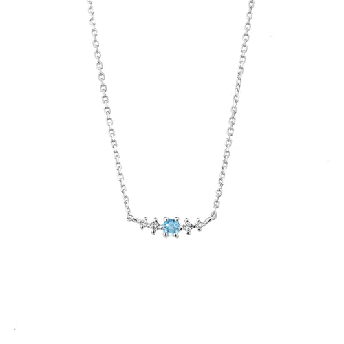 Swiss Blue Topaz December Birthstone Necklace | Rhodium-Plated Sterling Silver | Silk & Steel Jewellery
