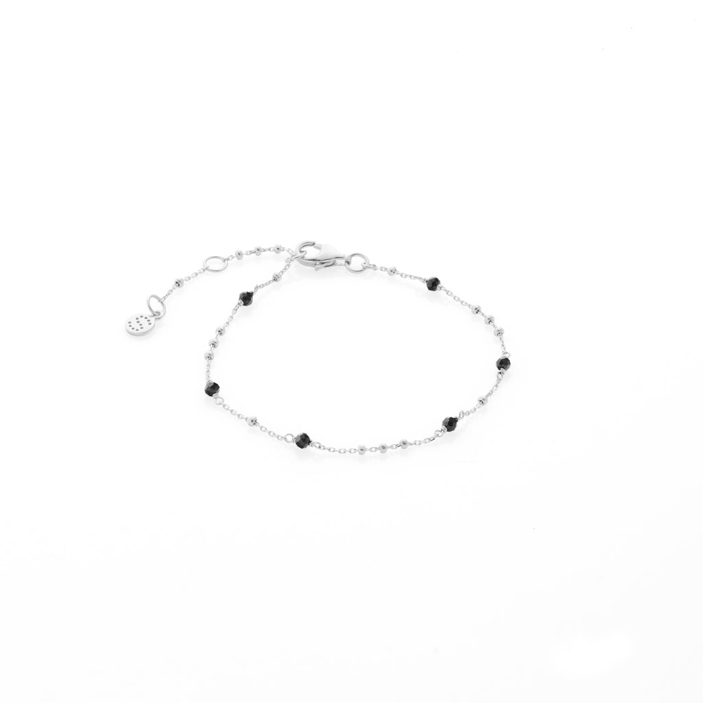 Silk & Steel Dotty Bracelet with natural black spinel in rhodium-plated sterling silver