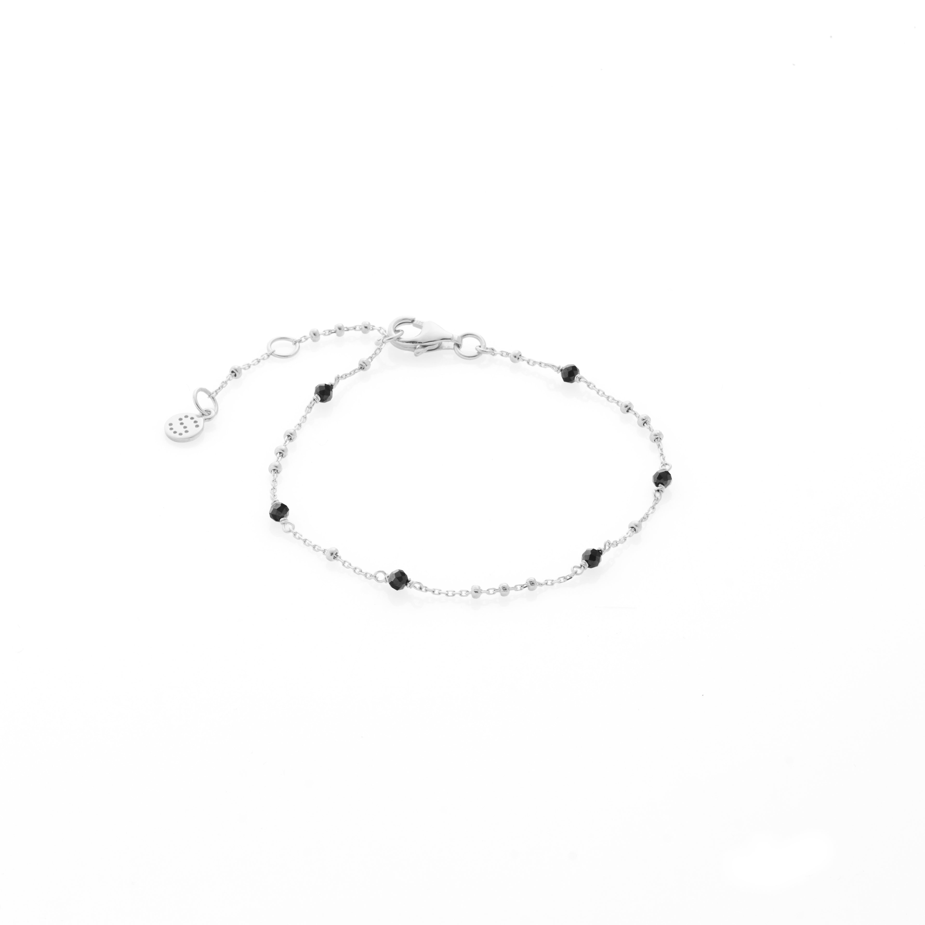 Silk & Steel Dotty Bracelet with natural black spinel in rhodium-plated sterling silver