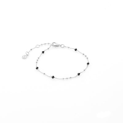 Silk & Steel Dotty Bracelet with natural black spinel in rhodium-plated sterling silver