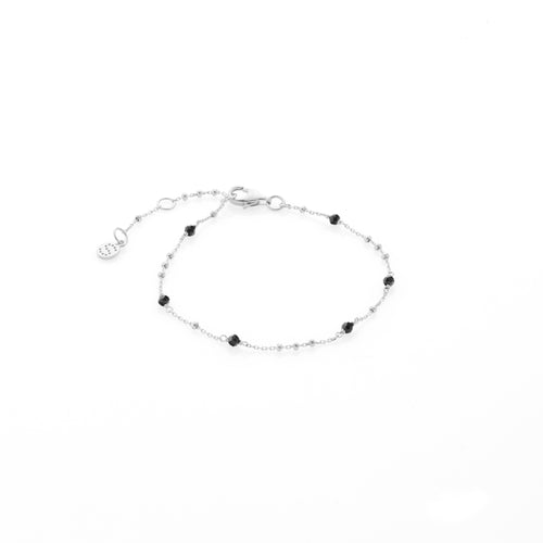 Silk & Steel Dotty Bracelet with natural black spinel in rhodium-plated sterling silver