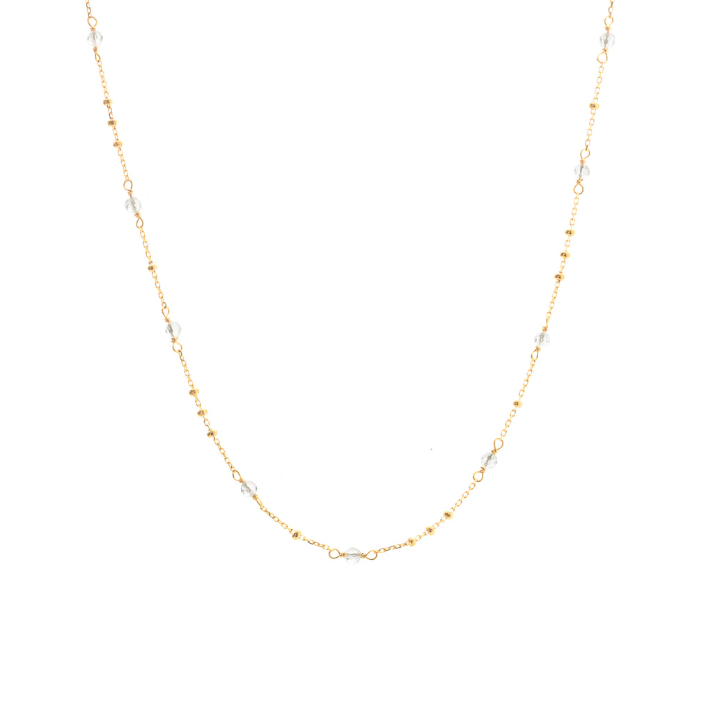 Silk & Steel Dotty Necklace with natural crystal quartz in 14k gold-plated sterling silver