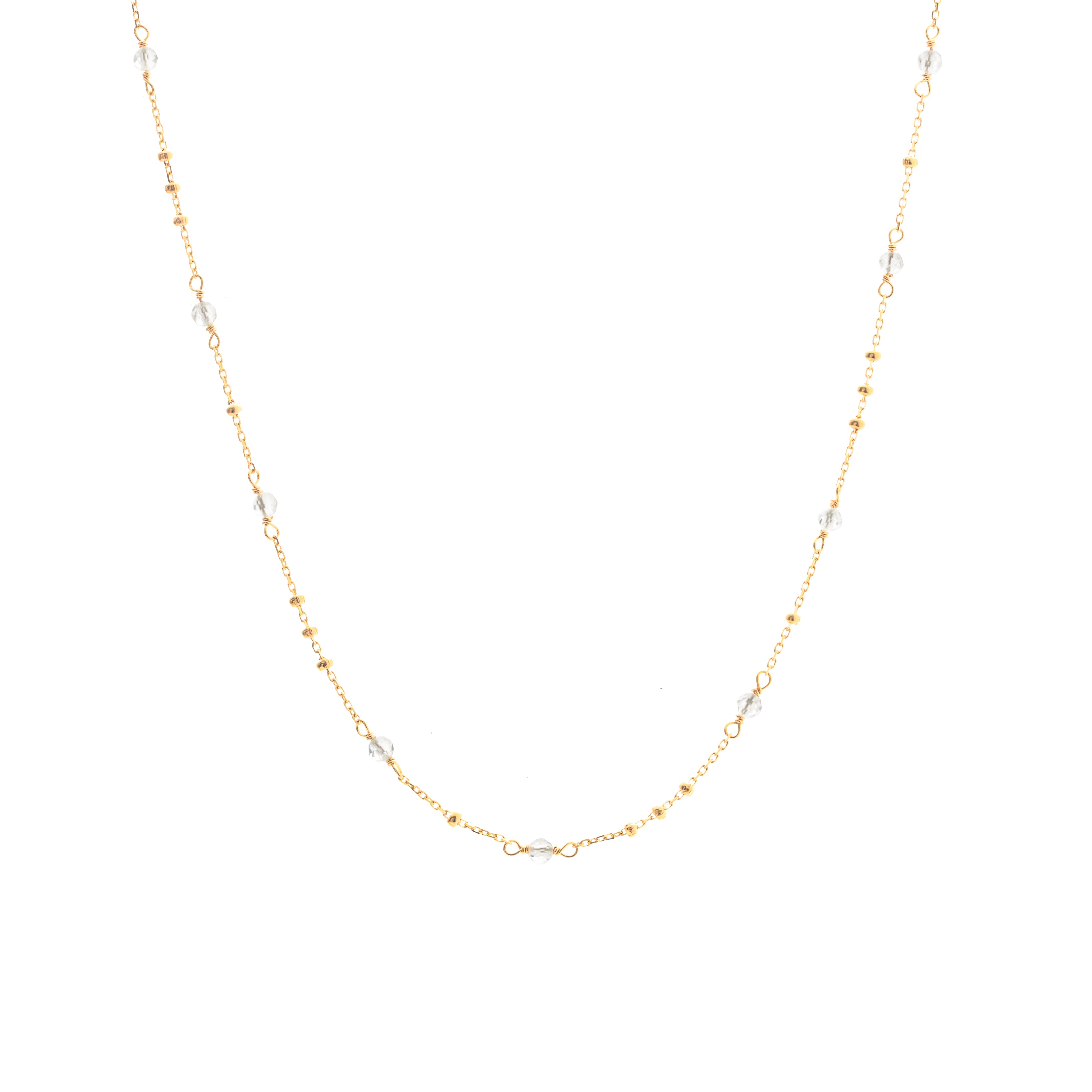 Silk & Steel Dotty Necklace with natural crystal quartz in 14k gold-plated sterling silver