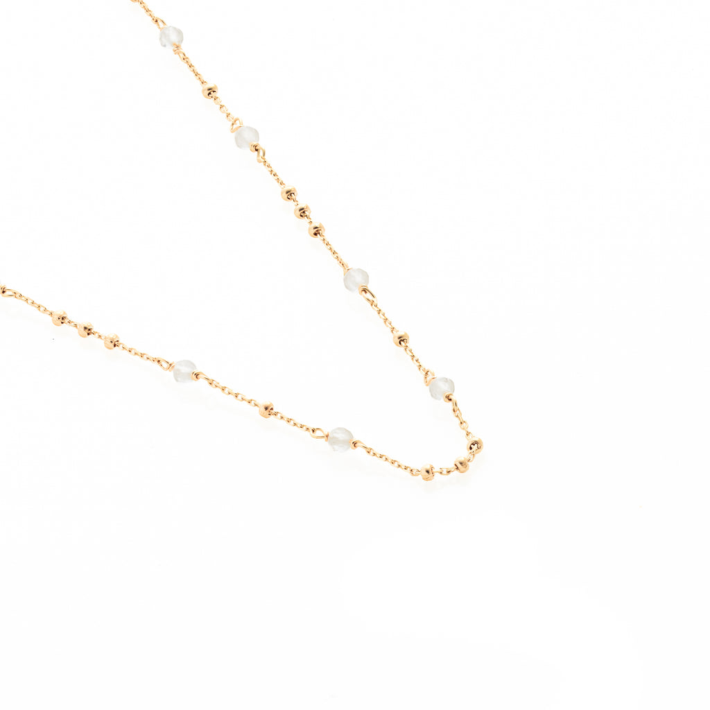 Silk & Steel Dotty Necklace with natural crystal quartz in 14k gold-plated sterling silver