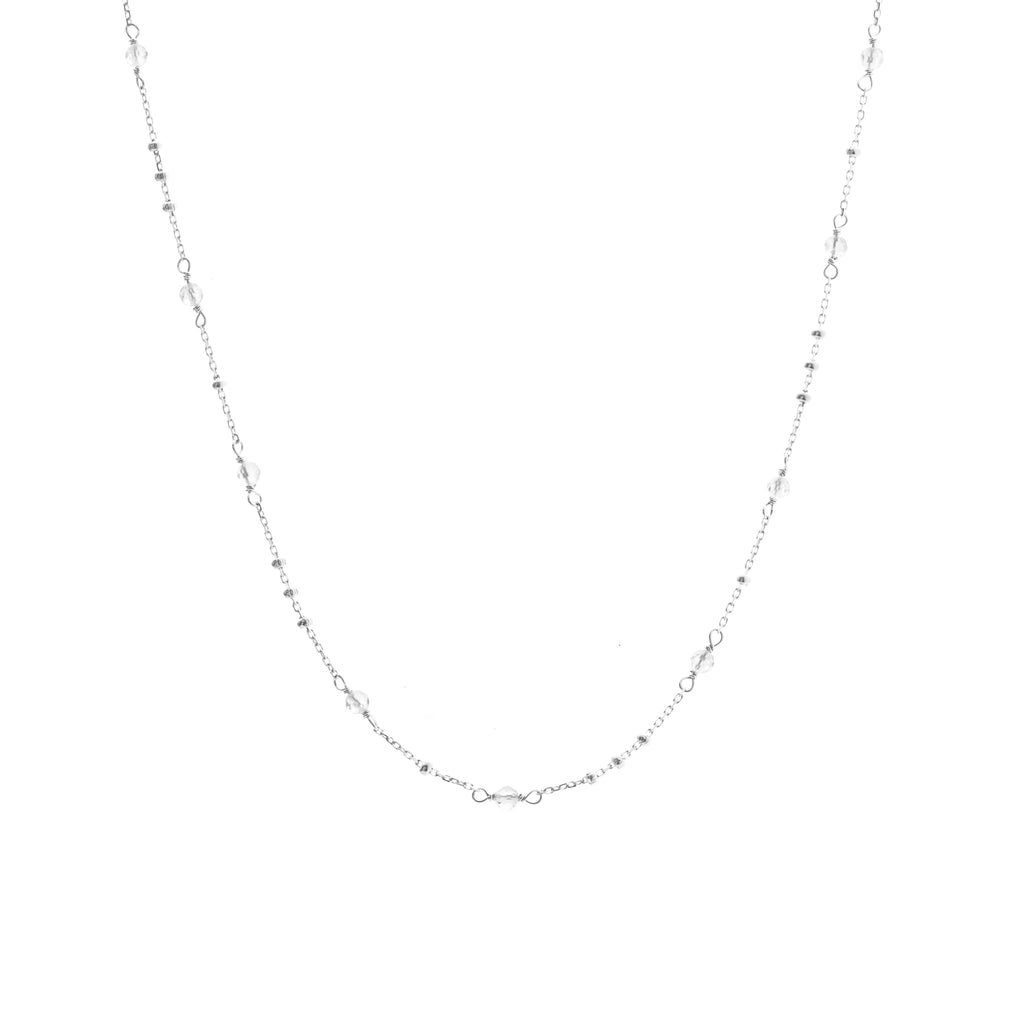 Silk & Steel Dotty Necklace with natural crystal quartz in rhodium-plated sterling silver