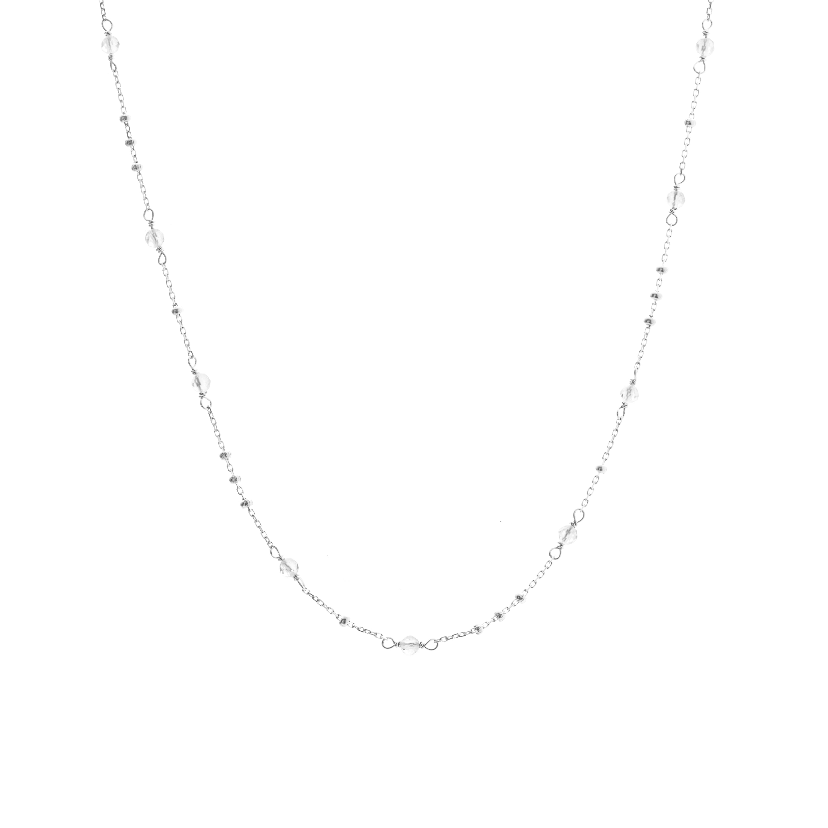 Silk & Steel Dotty Necklace with natural crystal quartz in rhodium-plated sterling silver