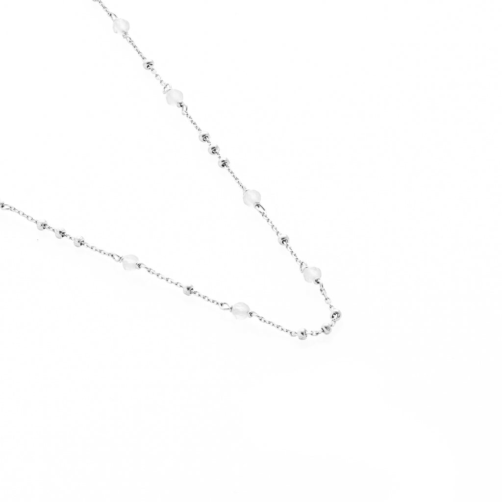 Silk & Steel Dotty Necklace with natural crystal quartz in rhodium-plated sterling silver