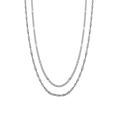Double-layered necklace featuring a fine hammered curb chain and twisted chain in high quality stainless steel