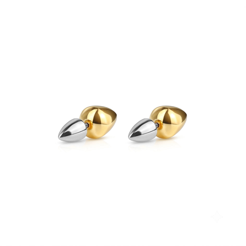 Sculptural two-tone double spike ear jacket earrings in 14k gold-plated and silver stainless steel