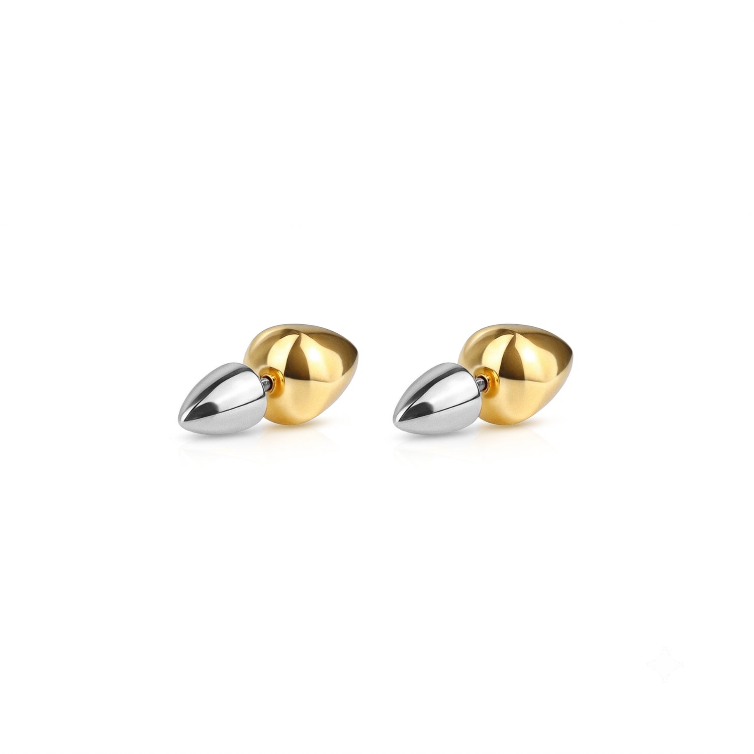 Sculptural two-tone double spike ear jacket earrings in 14k gold-plated and silver stainless steel