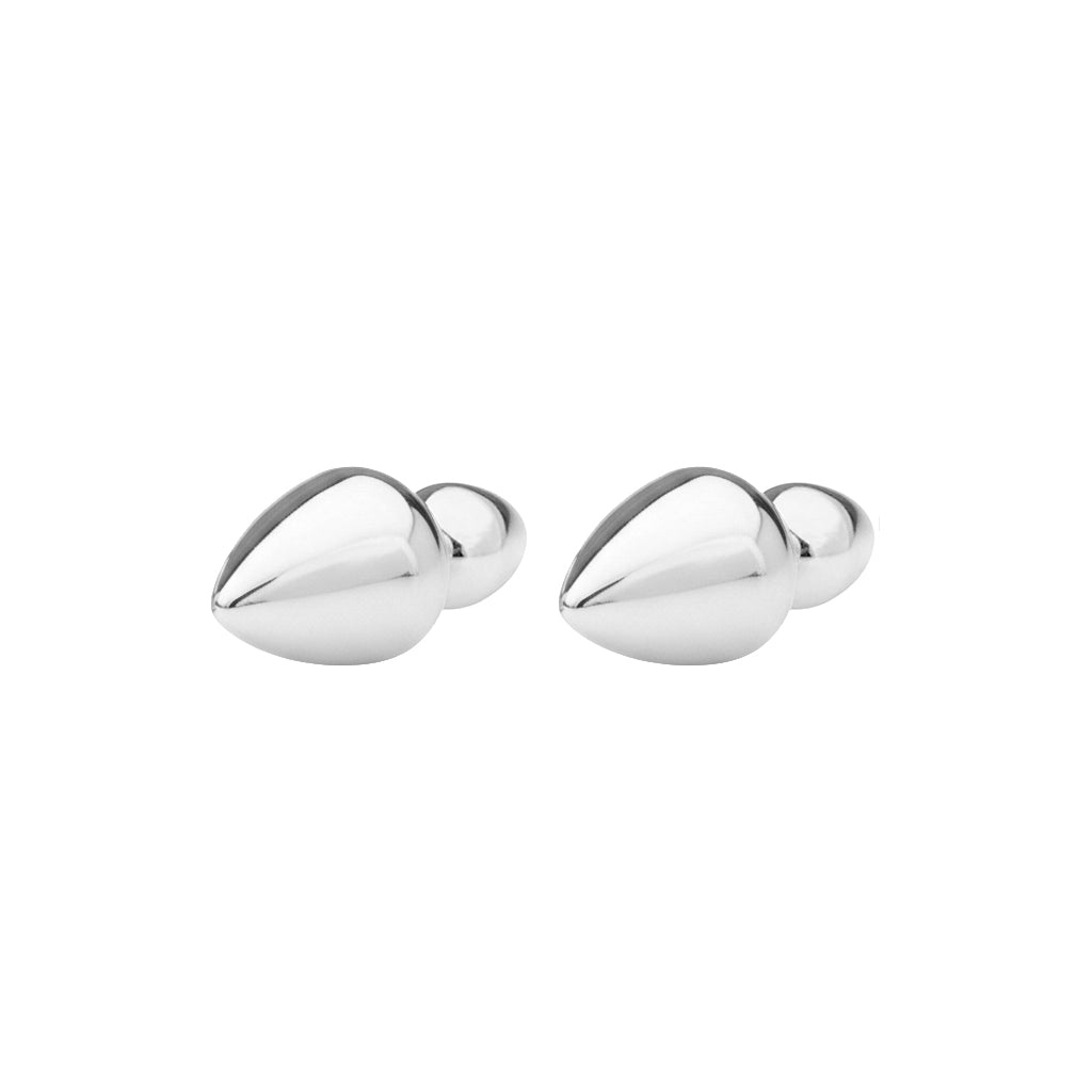 Sculptural double spike ear jacket earrings in silver stainless steel