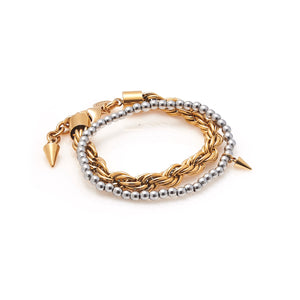 Silk & Steel Nova beaded bracelet in silver hematite with gold cubic zirconia.