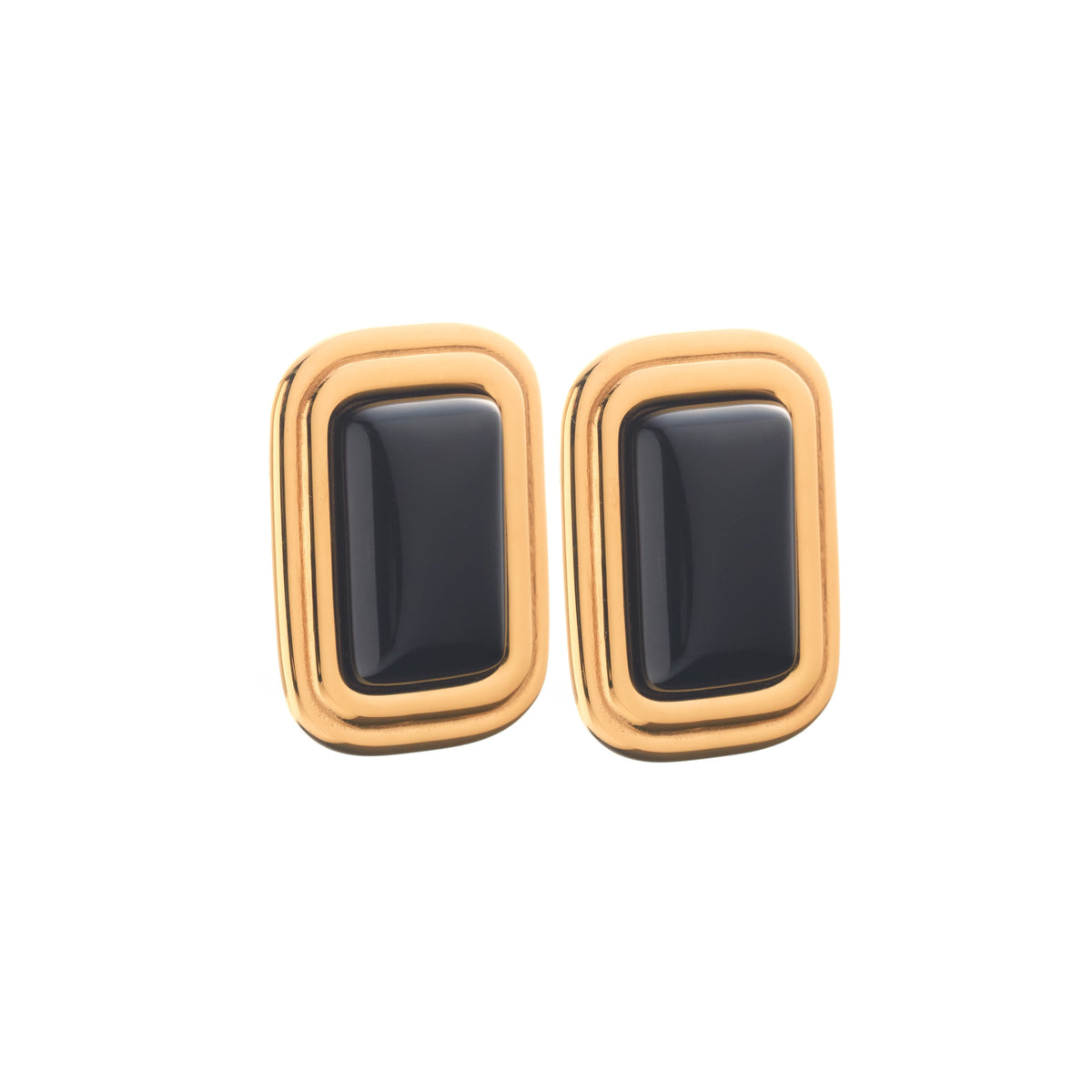Silk & Steel Eclipse Earrings in 14k gold-plated stainless steel with hand-carved natural black onyx.