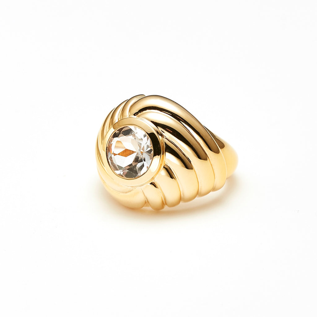 Estelle Ring in 14k gold-plated sterling silver with clear crystal | Silk & Steel Jewellery