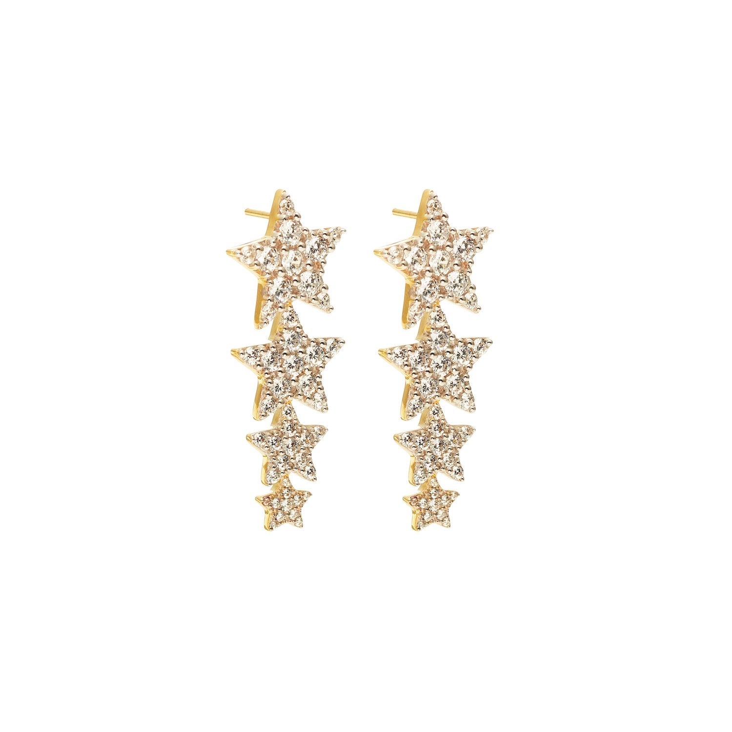Etoile Drop Earrings with Star Pendants in 14k gold-plated sterling silver with Cubic Zirconias | Silk & Steel Jewellery
