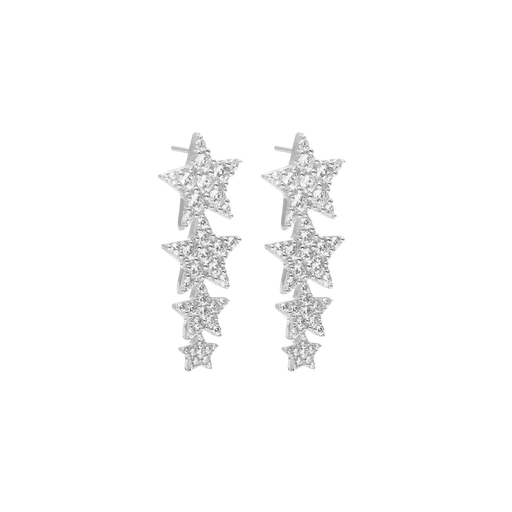 Etoile Drop Earrings with Star Pendants in sterling silver with Cubic Zirconias | Silk & Steel Jewellery