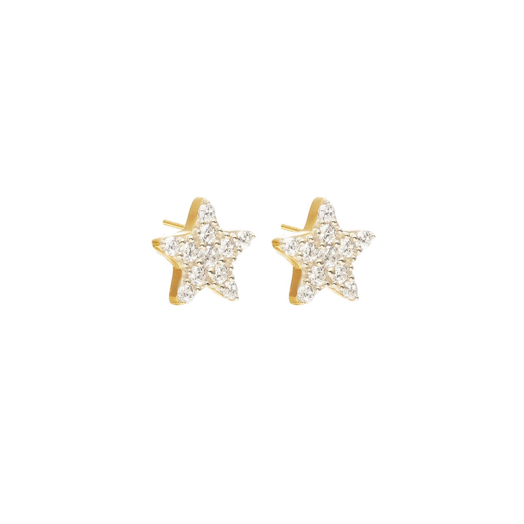 Etoile Stud Earrings with Star Pendant in 14k gold-plated sterling silver with Cubic Zirconias | Silk & Steel Jewellery