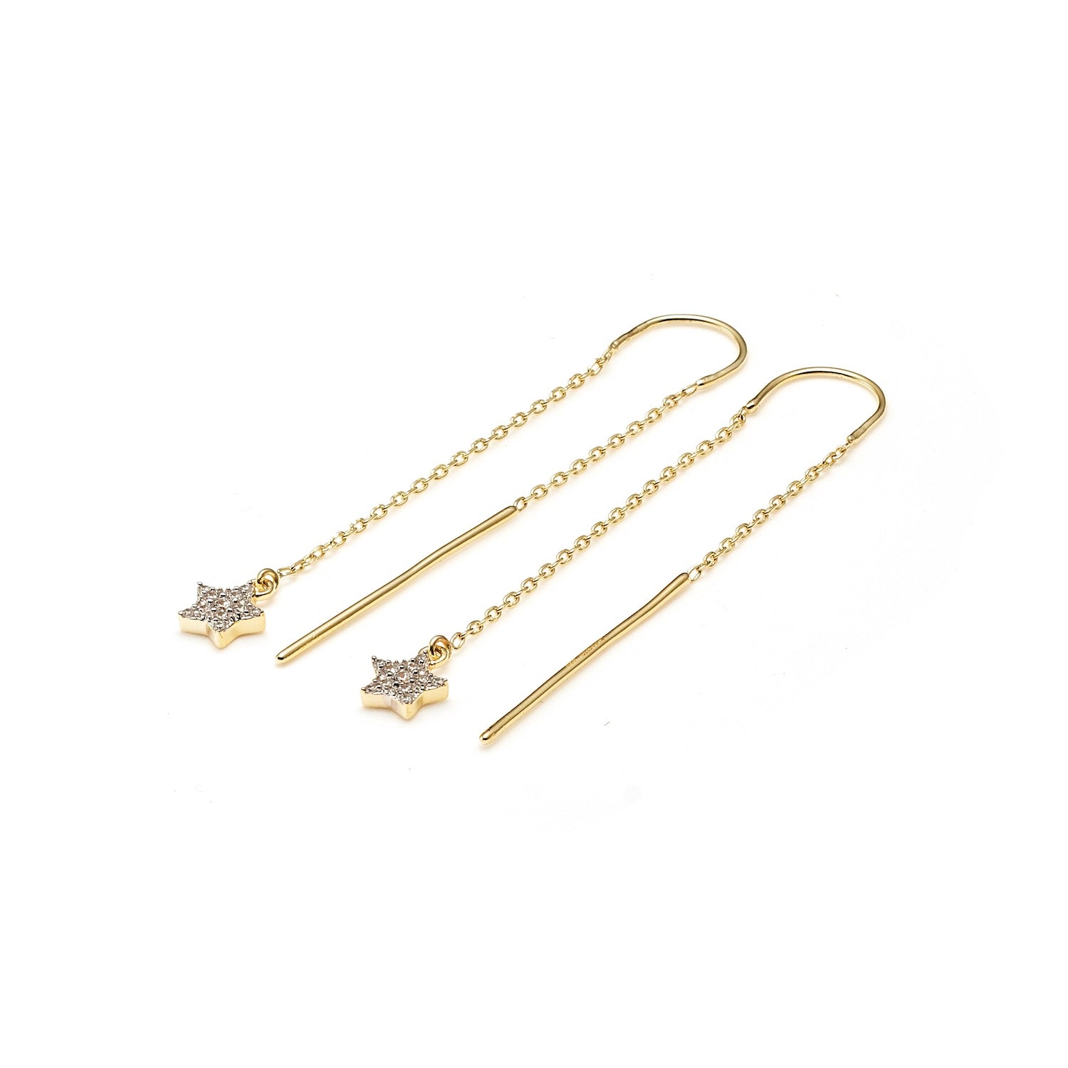 Etoile Thread Earrings with Star Pendant in 14k gold-plated sterling silver with Cubic Zirconias | Silk & Steel Jewellery