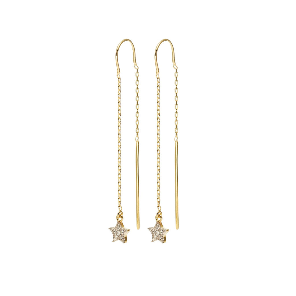Etoile Thread Earrings with Star Pendant in 14k gold-plated sterling silver with Cubic Zirconias | Silk & Steel Jewellery