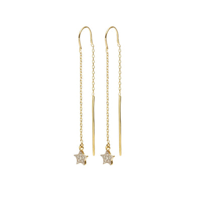Etoile Thread Earrings with Star Pendant in 14k gold-plated sterling silver with Cubic Zirconias | Silk & Steel Jewellery