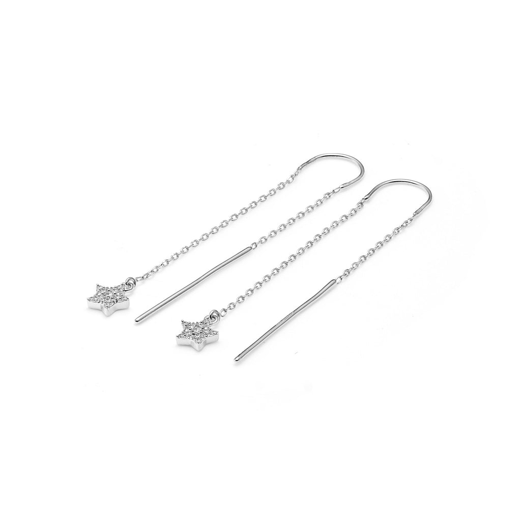 Etoile Thread Earrings with Star Pendant in sterling silver with Cubic Zirconias | Silk & Steel Jewellery