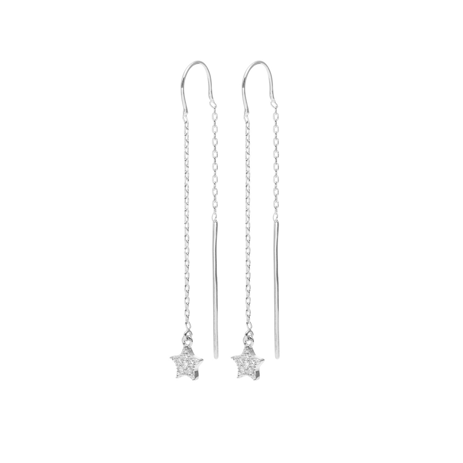 Etoile Thread Earrings with Star Pendant in sterling silver with Cubic Zirconias | Silk & Steel Jewellery