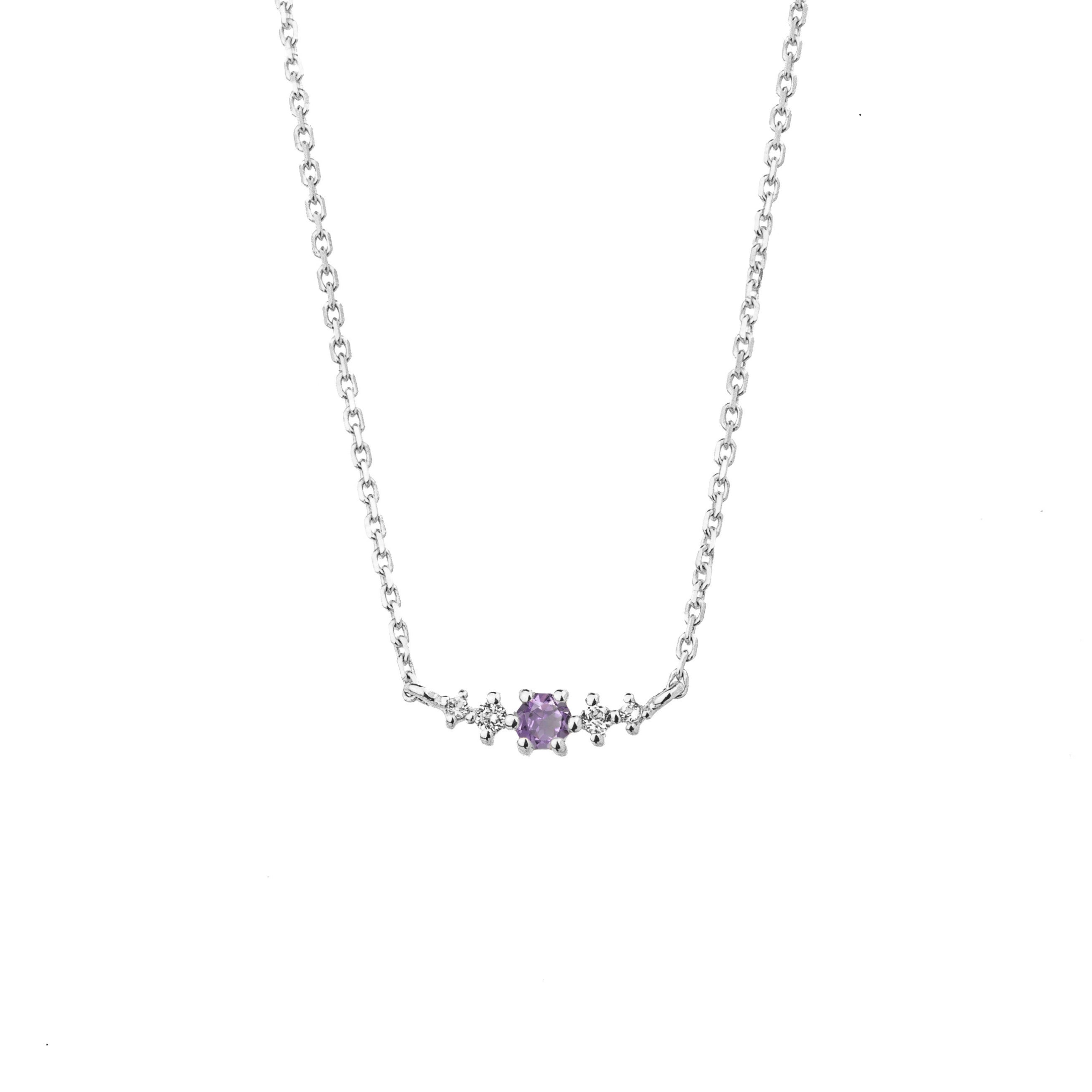 Amethyst February Birthstone Necklace | Rhodium-plated Sterling Silver | Silk & Steel Jewellery