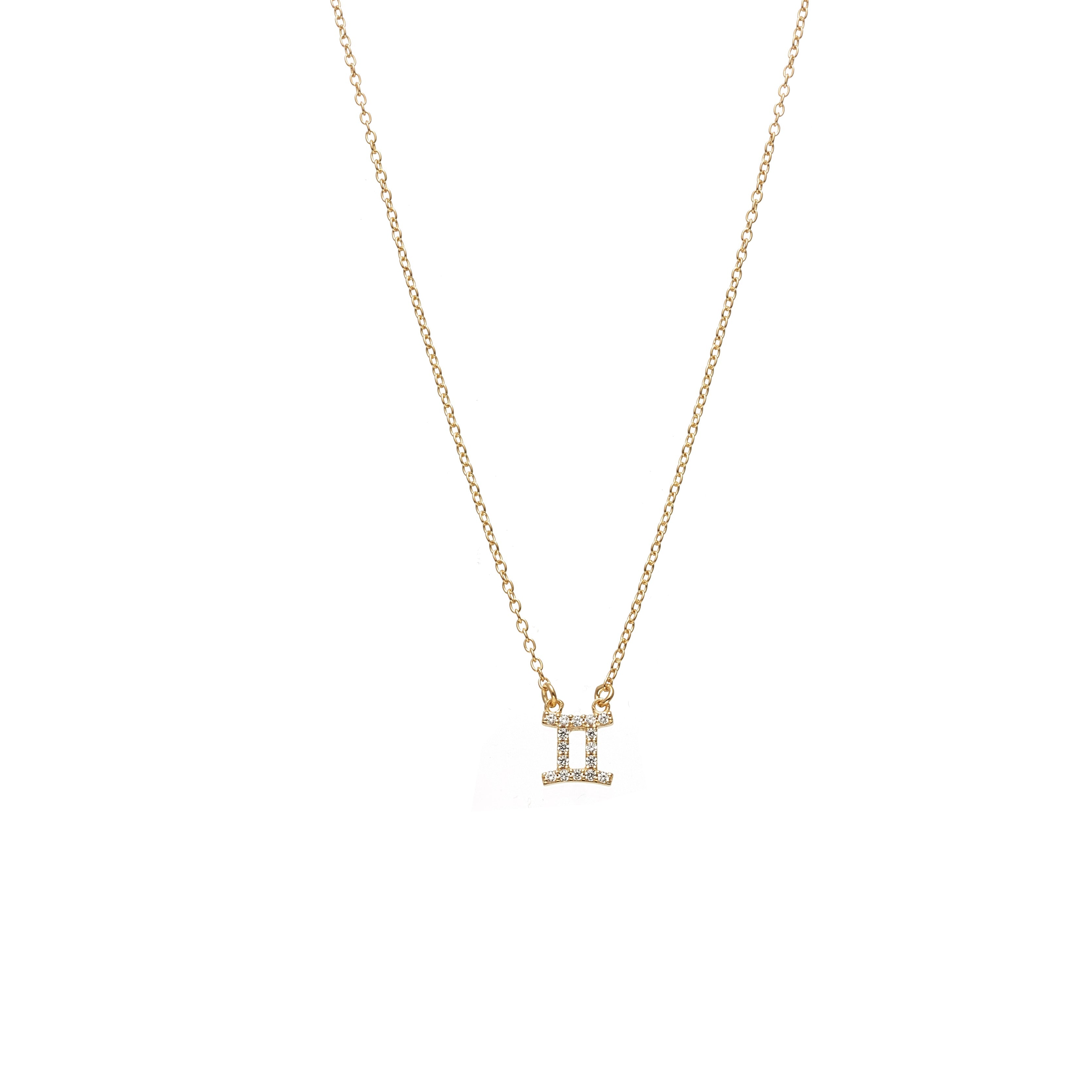 Silk & Steel Jewellery Gemini Star Sign Pendant Necklace in 14k gold-plated Sterling Silver with Cubic Zirconias