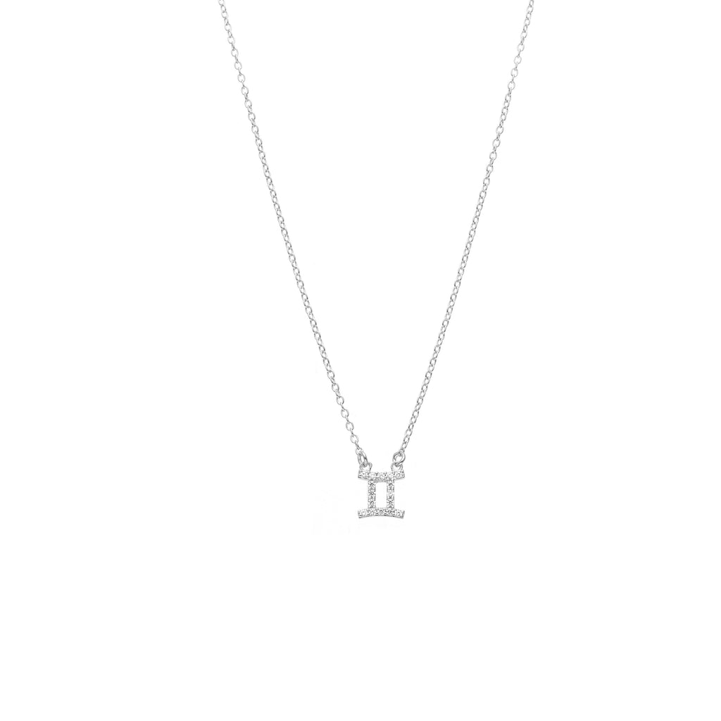 Silk & Steel Jewellery Gemini Star Sign Pendant Necklace in Sterling Silver with Cubic Zirconias