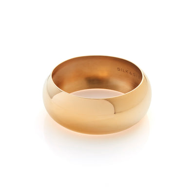 Silk & Steel Globe Cuff wide bangle in premium 14k gold-plated stainless steel.