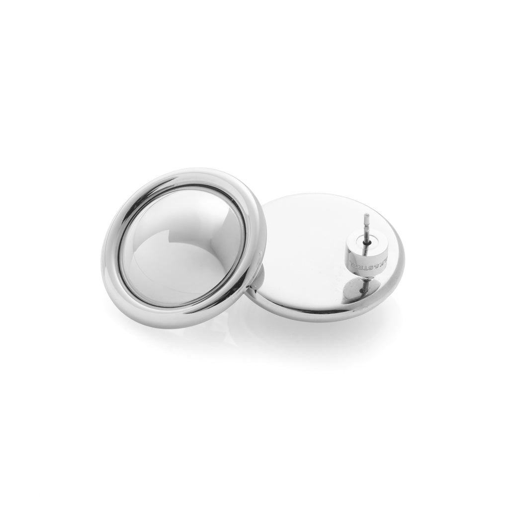Silk & Steel Globe Earrings in high polish stainless steel.