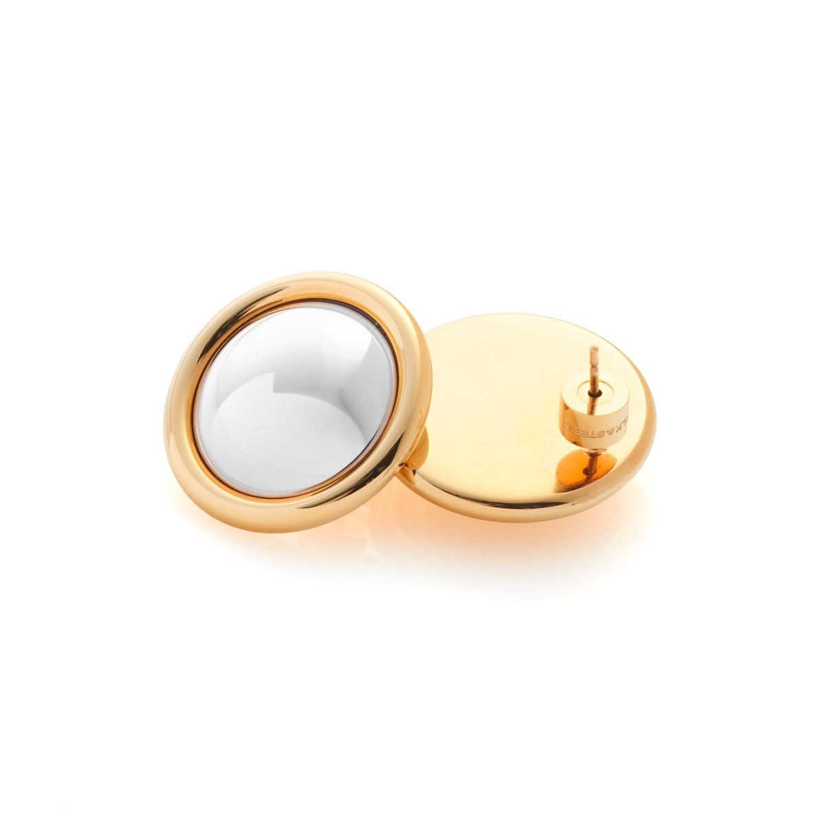 Silk & Steel Globe Two Tone Earrings in high polish silver and 14k gold-plated stainless steel.