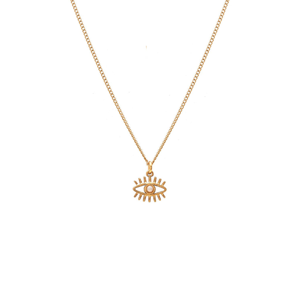 Silk & Steel Guardian necklace with pearl in 14k gold-plated stainless steel.
