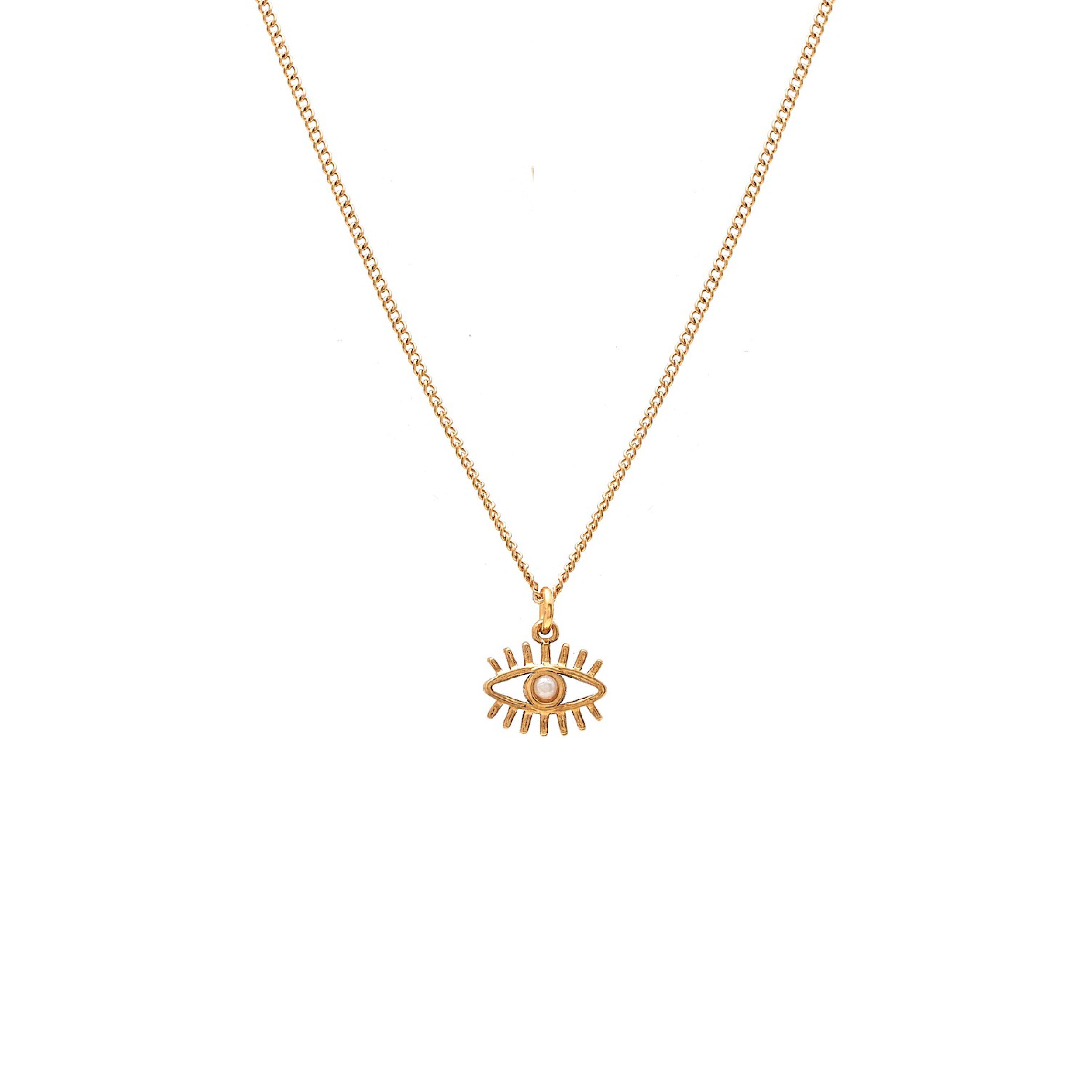 Silk & Steel Guardian necklace with pearl in 14k gold-plated stainless steel.