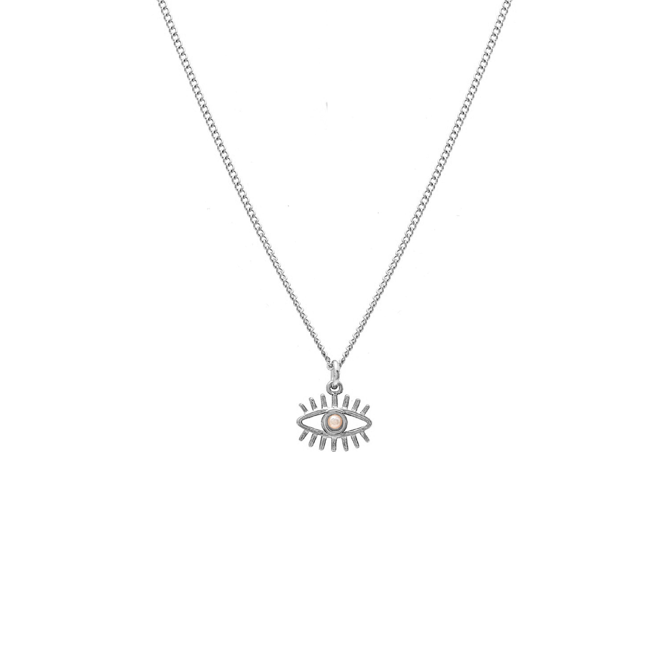 Silk & Steel Guardian necklace with pearl in silver stainless steel.