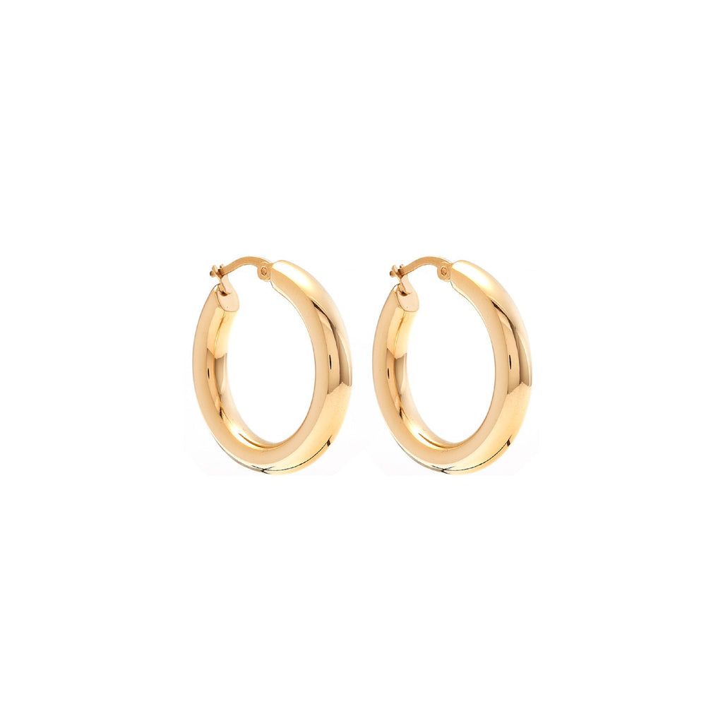 Silk & Steel large halo hoop earrings in 14k gold-plated stainless steel.