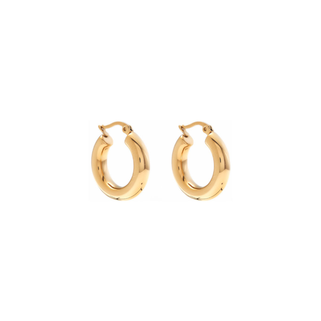 Silk & Steel Halo medium hoop earrings in 14k gold-plated stainless steel.