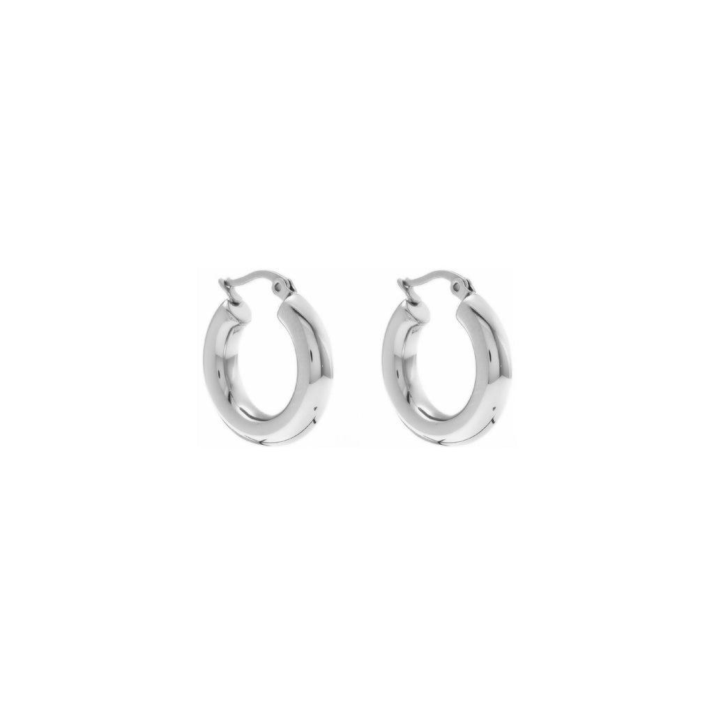 Silk & Steel Halo medium hoop earrings in silver stainless steel.