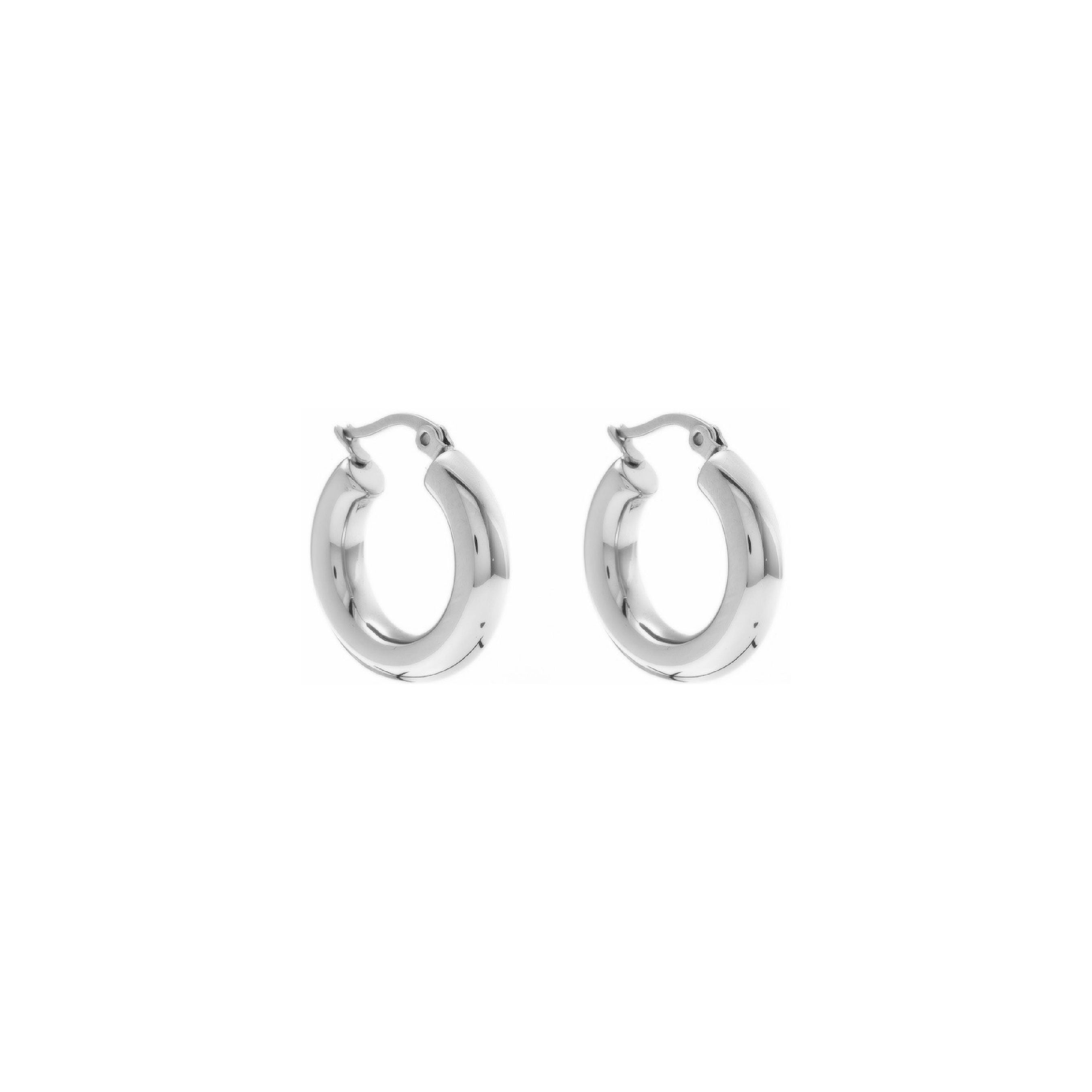 Silk & Steel Halo medium hoop earrings in silver stainless steel.