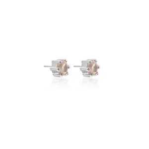 Silk & Steel Harmony stud earrings with rose quartz in rhodium-plated sterling silver.
