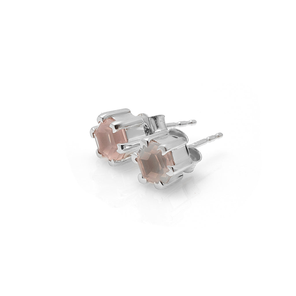 Silk & Steel Harmony stud earrings with rose quartz in rhodium-plated sterling silver.