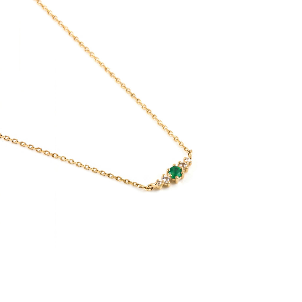 May Birthstone Necklace Emerald + Gold