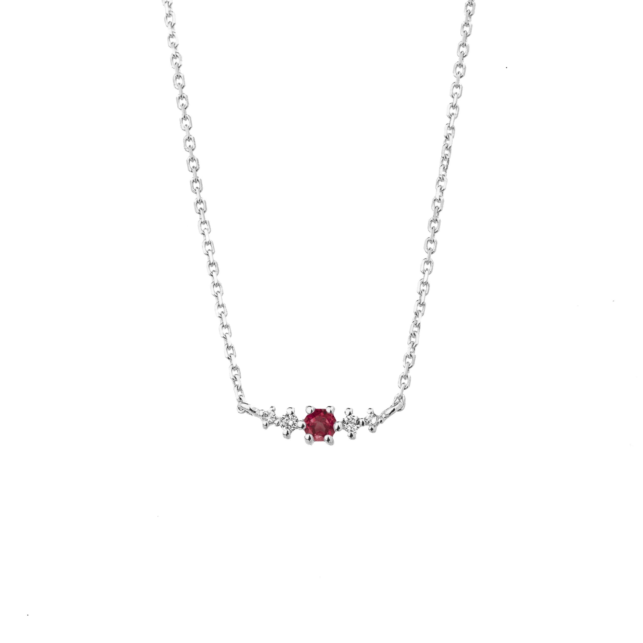Ruby July Birthstone Necklace | Rhodium-plated Sterling Silver | Silk & Steel Jewellery