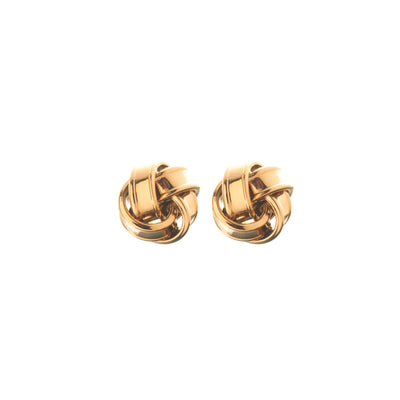 Silk & Steel Knot Stud Earrings in premium 14k gold-plated stainless steel with a vintage woven design.