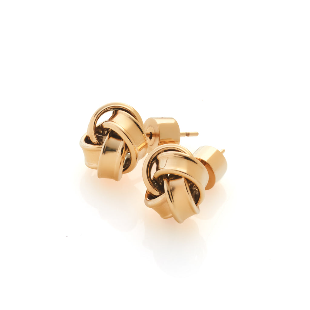 Silk & Steel Knot earrings in 14k gold-plated stainless steel.