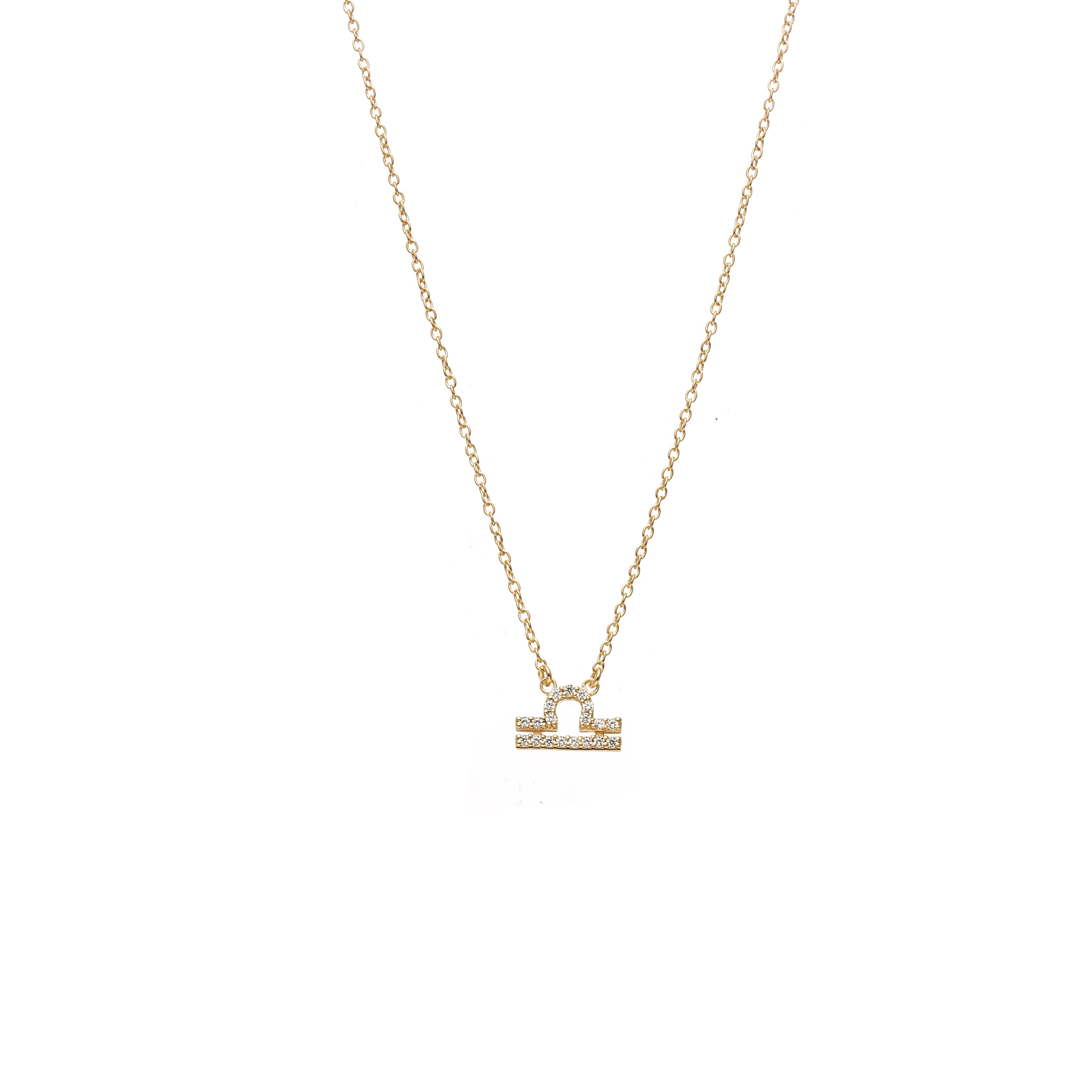 Silk & Steel Jewellery Libra Star Sign Pendant Necklace in 14k gold-plated Sterling Silver with Cubic Zirconias
